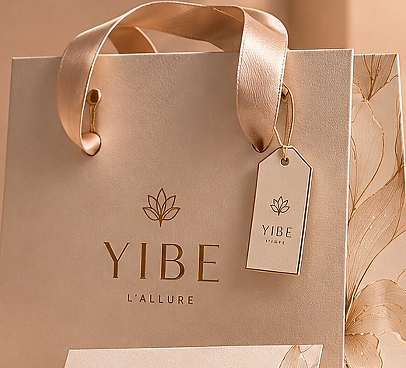 The ribbon bag, hang tag and card
